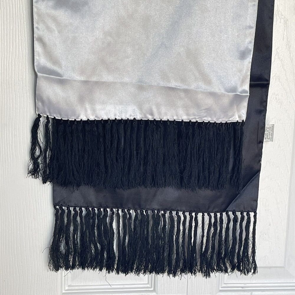 Reversible Scarf Fringe Gray And Black 38 x 12 Polyester - Picture 5 of 9